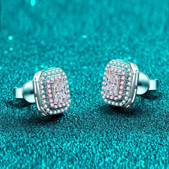 1 Carat Moissanite and Zircon Contrast Geometric Stud Earrings For Women - Picture 4 of 6